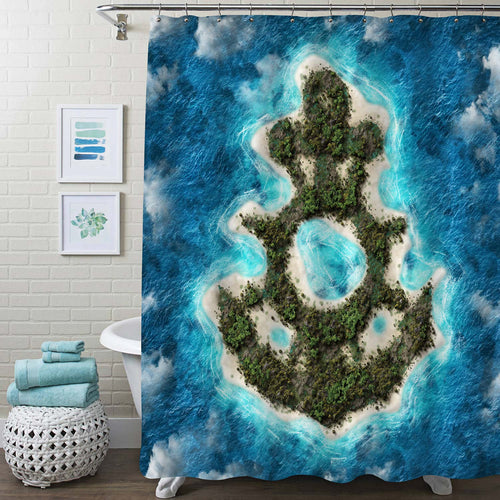 Aerial View of Green Forest Island at Stunning Turquoise Sea Shower Curtain