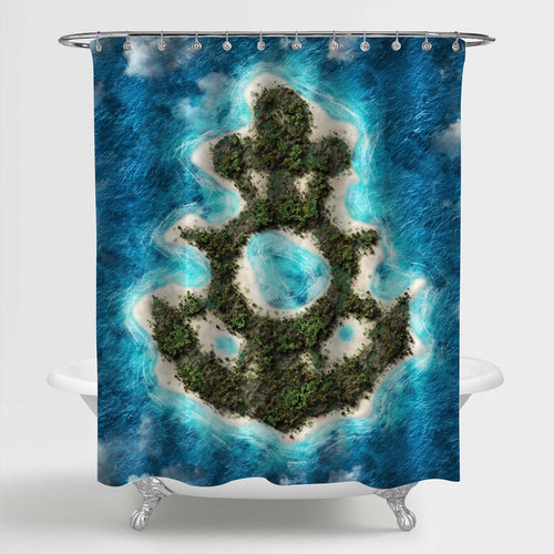 Aerial View of Green Forest Island at Stunning Turquoise Sea Shower Curtain
