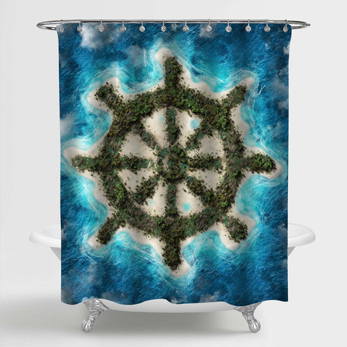 Steering Wheel Island in the Turquoise Ocean Shower Curtain