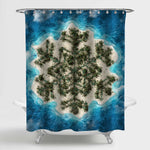 Tropical Island in Ocean with Trees as Snowflake Shower Curtain - Green Blue