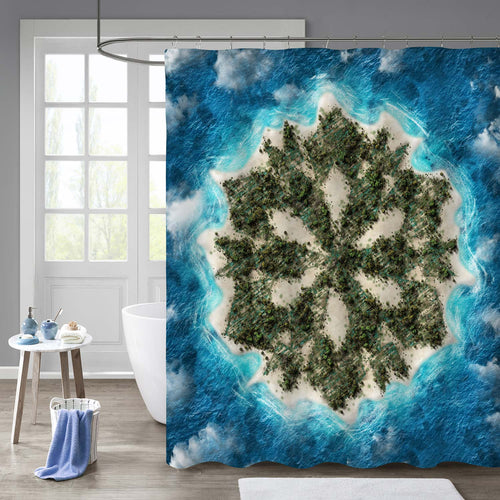 Tropical Snowflake Island in the Ocean Shower Curtain - Blue Green