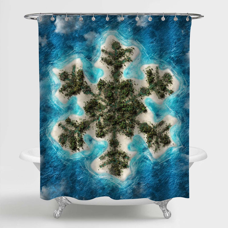 Spectacular Snowflake Island Shower Curtain - Green Blue