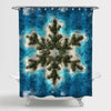 Aerial View of Amazing Fairy Tale Snowflake Island Shower Curtain - Green Blue