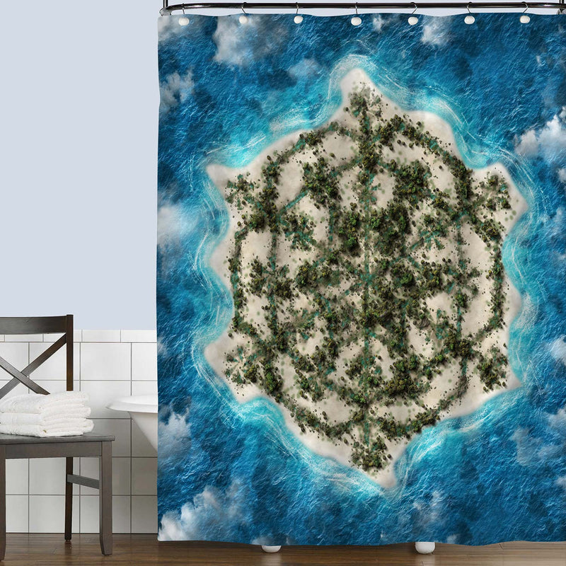 Snowflake Island with Palm Trees Shower Curtain - Blue Green