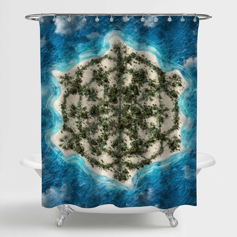 Snowflake Island with Palm Trees Shower Curtain - Blue Green