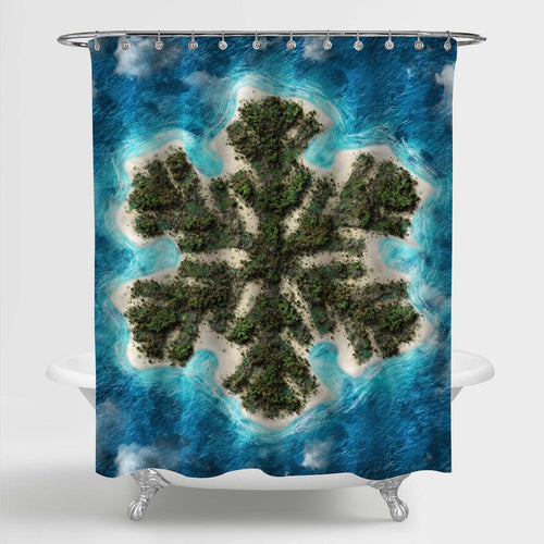 Snowflake Island Shower Curtain - Blue Green