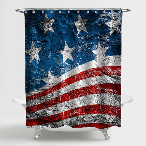 Old Grunge Style American Flag Shower Curtain - Blue Red