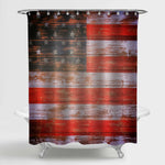 American Flag on Grunge Wooden Planks Shower Curtain - Blue Red