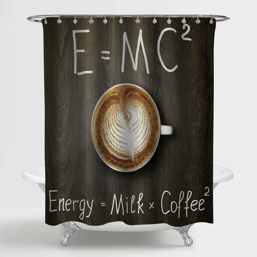 A Cup of Coffee with Milk and Two Funny Formulas Wooden Background Shower Curtain - Brown