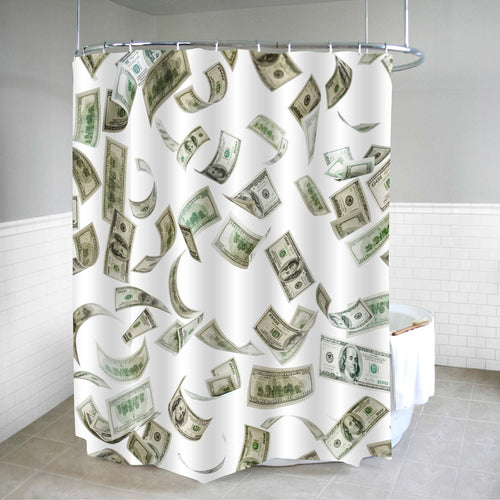 3D Falling Money Shower Curtain - Grey
