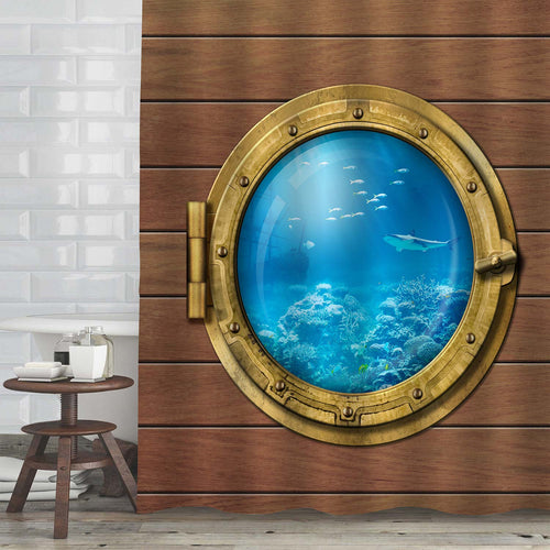 Submarine Porthole Underwater Shower Curtain - Blue Brown