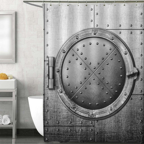 Submarine Metal Armour-Plating Safe Door Shower Curtain - Metallic Grey