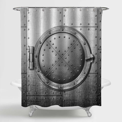 Submarine Metal Armour-Plating Safe Door Shower Curtain - Metallic Grey
