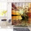 Ancient Boat Sailing in the Calm Ocean with Sunset Backdrop Shower Curtain - Gold