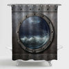 Old Armoring Metal Porthole with Sea Storm Scenery Shower Curtain - Metallic Grey