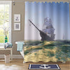 Medieval European Wooden Boats Shower Curtain - Blue Green