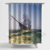 Medieval European Wooden Boats Shower Curtain - Blue Green