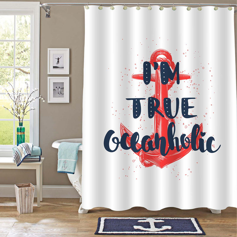 Inspirational Nautical Quoted Shower Curtain - Blue Red