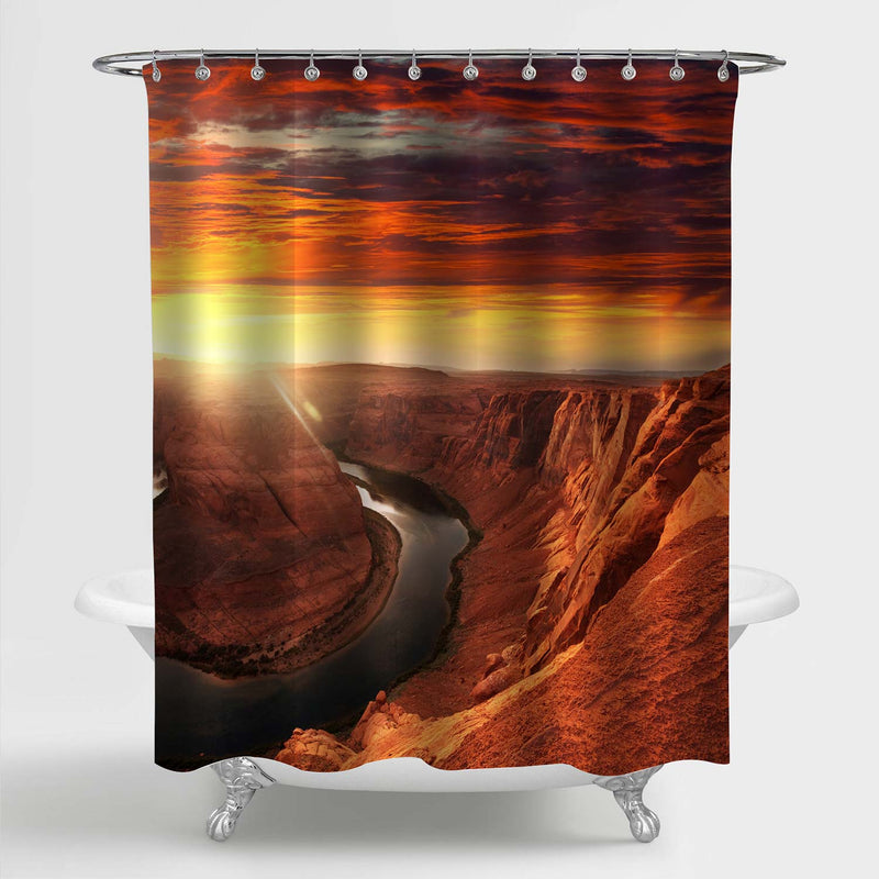 Majestic Horse Shoe Bend at Sunset Shower Curtain - Gold