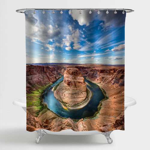 Panoramic View of Wildness Horseshoe Bend Shower Curtain - Brown Blue