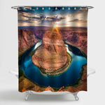 Aerial View of Sunset Arizona Horseshoe Bend Shower Curtain - Brown Blue