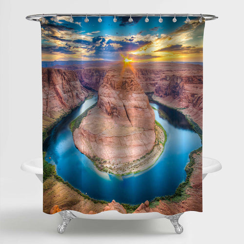 Picturesque Nature of Horseshoe Bend and Colorado River at Sunset Shower Curtain - Brown Blue