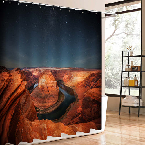 Horse Shoe Bend North Rim Grand Canyon Shower Curtain - Brown Dark Blue