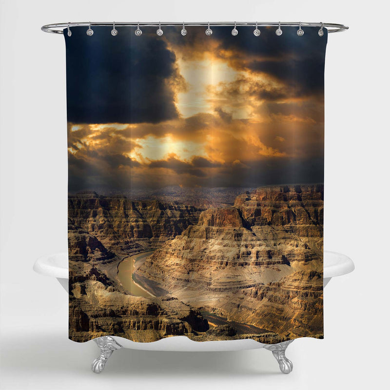 Grand Canyon with Stormy Clouds Shower Curtain - Gold