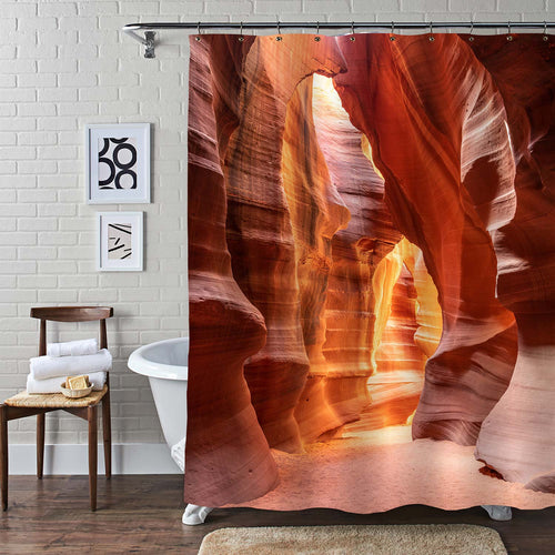 Interior of the Narrow Walls of the Winding Antelope Canyon Shower Curtian - Orange