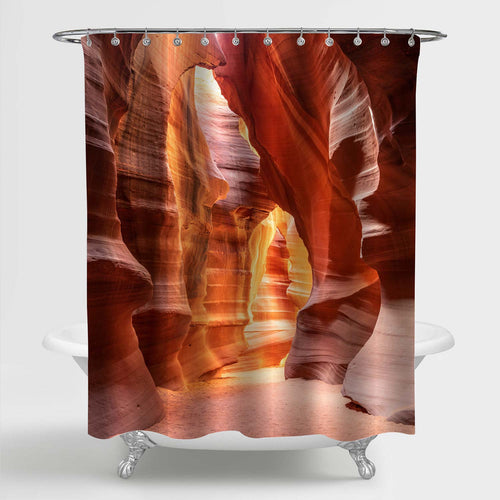 Interior of the Narrow Walls of the Winding Antelope Canyon Shower Curtian - Orange