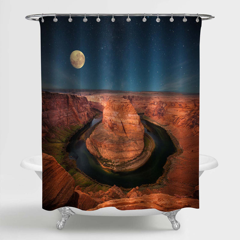 Grand Canyon of Horseshoe Bend at Night Shower Curtain - Brown Dark Blue