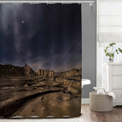 Starry Night Over the Desert and Canyon Photo Shower Curtain - Brown Dark Blue