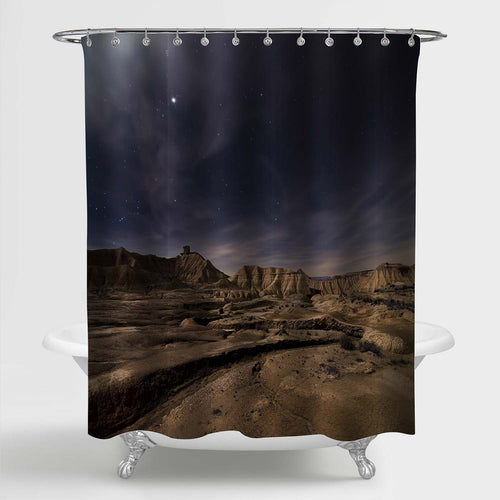 Starry Night Over the Desert and Canyon Photo Shower Curtain - Brown Dark Blue