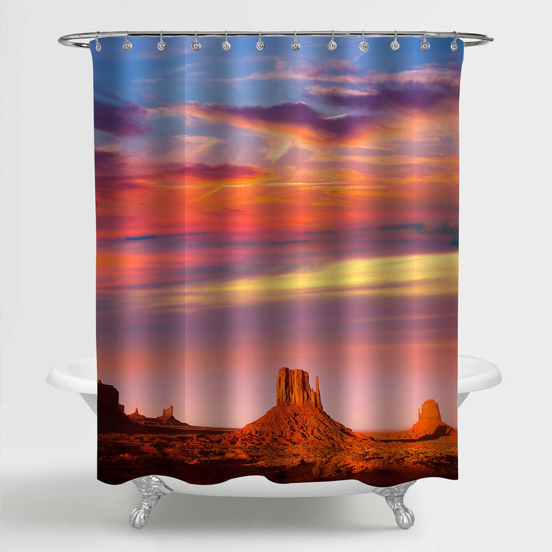 Monument Valley West Mittens and Merrick Butte Sunset Shower Curtain - Red Orange