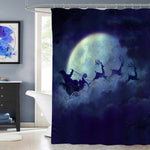 Christmas Santa Flying Over Full Moon Shower Curtain - Dark Blue