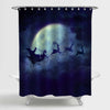 Christmas Santa Flying Over Full Moon Shower Curtain - Dark Blue