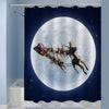 Christmas Santa's Sleigh and Reindeer with Full Moon Shower Curtain - Dark Blue White