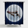 Christmas Santa's Sleigh and Reindeer with Full Moon Shower Curtain - Dark Blue White