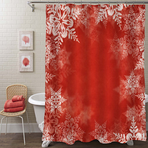 Red and White Snowflake Shower Curtain