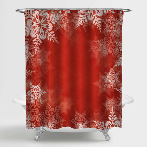 Red and White Snowflake Shower Curtain