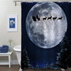 Santa Flying in His Sleigh Against Full Moon Shower Curtain - Whtie Dark Blue