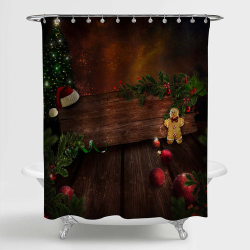 Christmas Ornaments Shower Curtain - Brown Green Red