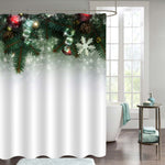 New Year Background with Fir Branches and Snowflake Shower Curtain - Green White