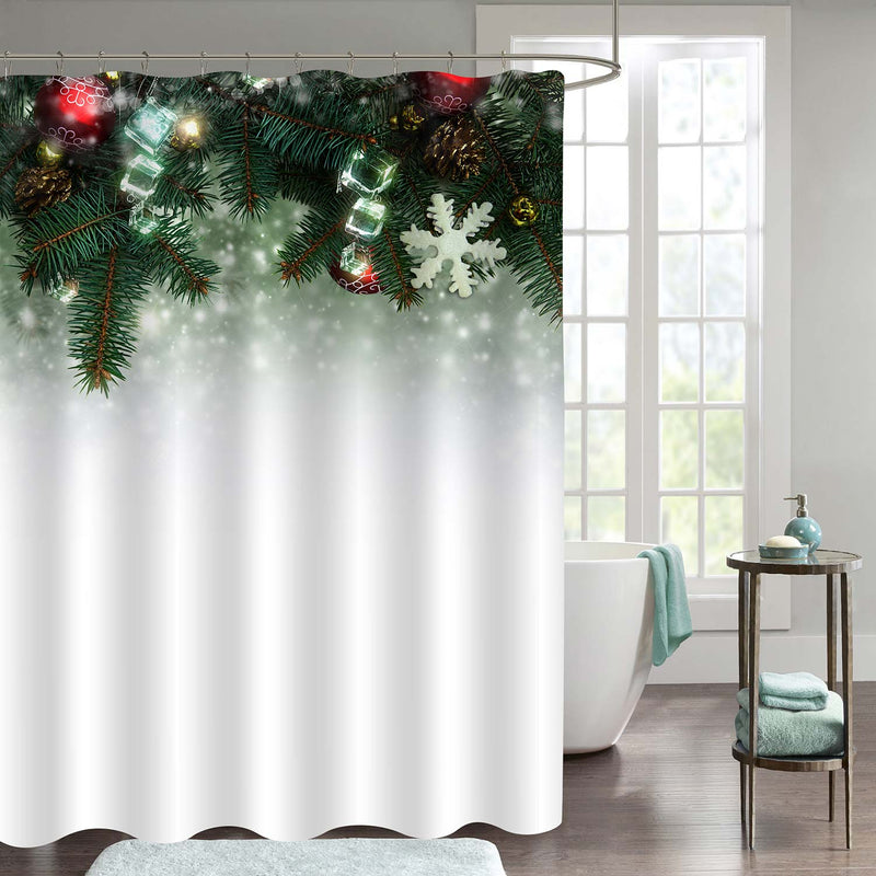 New Year Background with Fir Branches and Snowflake Shower Curtain - Green White