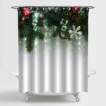 New Year Background with Fir Branches and Snowflake Shower Curtain - Green White