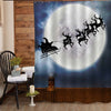 Christmas Santa Claus Flying Over Full Moon and Roof Top Shower Curtain - Blue Brown