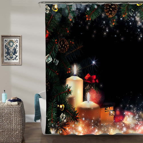 Winter Holiday Decorations with Pine Trees and Candles Shower Curtain
