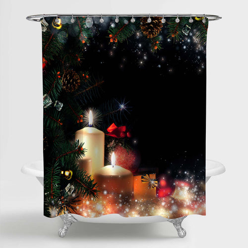 Winter Holiday Decorations with Pine Trees and Candles Shower Curtain