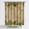 Rustic Christmas Garland on a Wooden Plank Shower Curtain - Green Gold