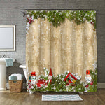 Christmas Background with a Border of Fir Branches and Decoration Shower Curtain - Green Red Gold